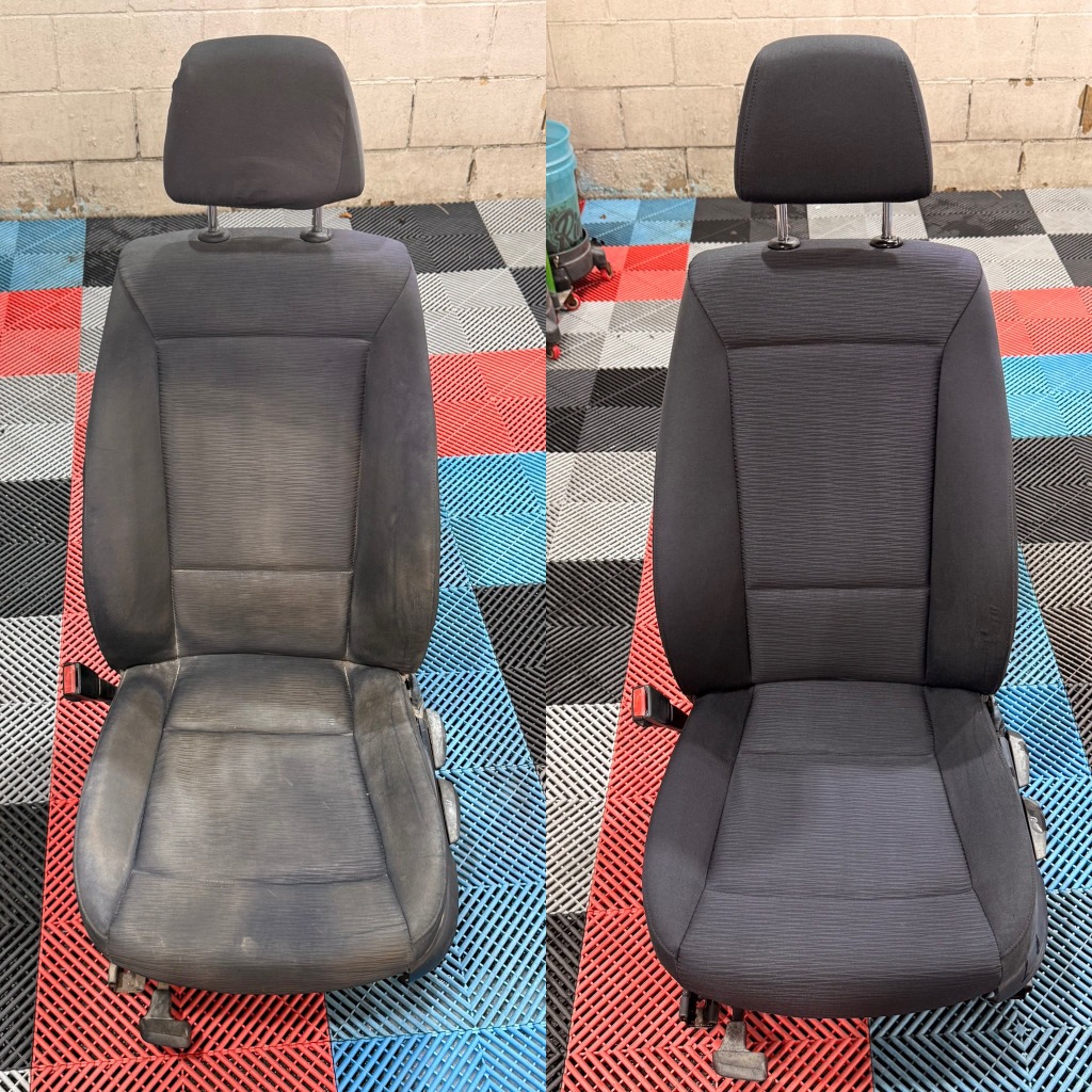 Limpieza de asiento delantero antes y después
